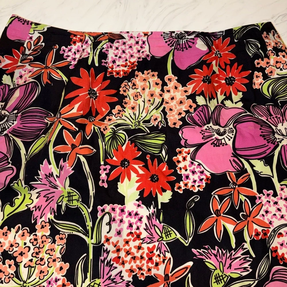 Lilly pulitzer vintage black cotton print skirt  floral 16 a line flower market - Picture 3 of 4